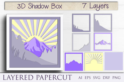 3d shadow box with mountain svg, layered nature silhouette papercut file 3D Paper AnastasiyaArtDesign 
