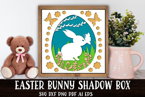 3D Shadow Easter Bunny Box. Papercut File SVG. 3D Paper Samaha Design 