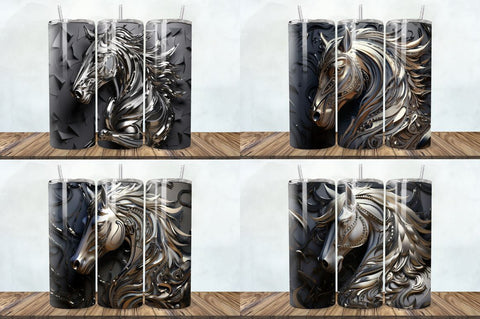 3D Silver Metal Horse Tumbler Bundle Sublimation Regulrcrative 