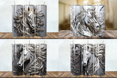 3D Silver Metal Horse Tumbler Bundle Sublimation Regulrcrative 