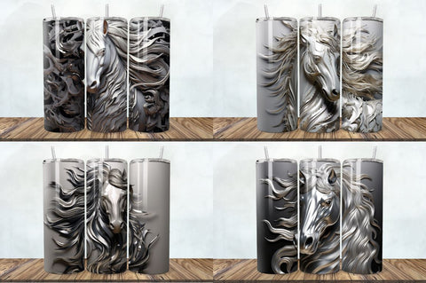 3D Silver Metal Horse Tumbler Bundle Sublimation Regulrcrative 