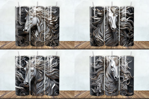 3D Silver Metal Horse Tumbler Bundle Sublimation Regulrcrative 