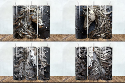 3D Silver Metal Horse Tumbler Bundle Sublimation Regulrcrative 