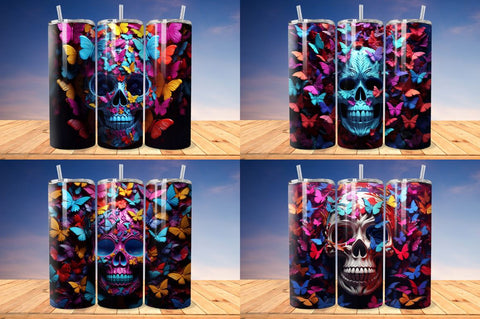 3D Skull And Butterflies Tumbler Bundle Sublimation Regulrcrative 