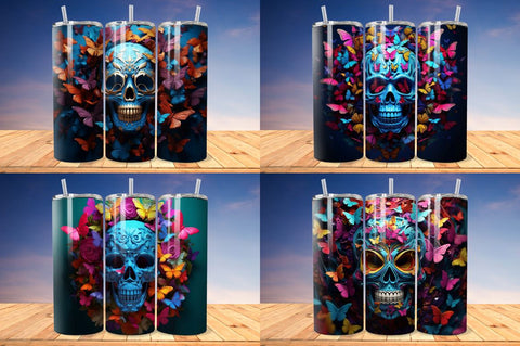 3D Skull And Butterflies Tumbler Bundle Sublimation Regulrcrative 