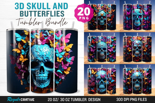3D Skull And Butterflies Tumbler Bundle Sublimation Regulrcrative 