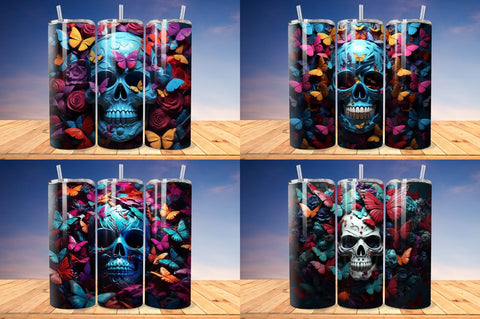 3D Skull And Butterflies Tumbler Bundle Sublimation Regulrcrative 