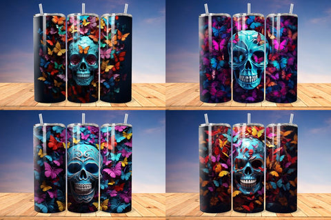 3D Skull And Butterflies Tumbler Bundle Sublimation Regulrcrative 