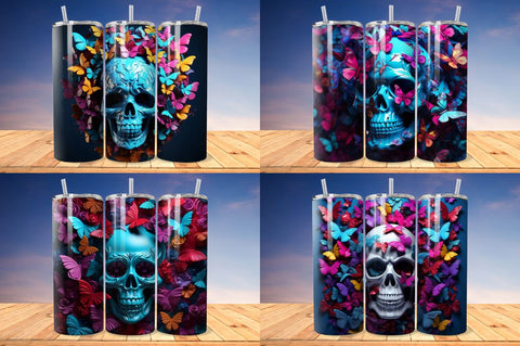 3D Skull And Butterflies Tumbler Bundle Sublimation Regulrcrative 
