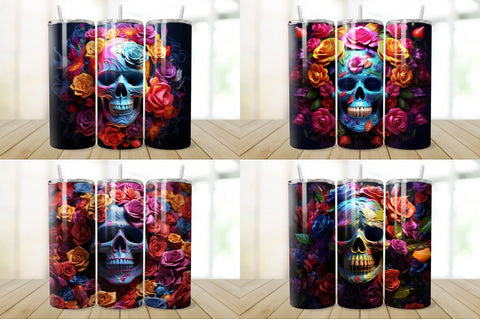 3D Skull And Rose Tumbler Wrap Bundle Sublimation Regulrcrative 