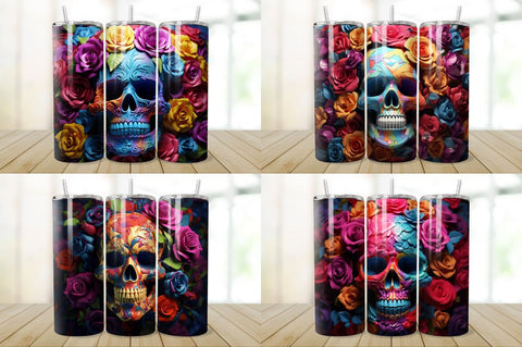 3D Skull And Rose Tumbler Wrap Bundle Sublimation Regulrcrative 