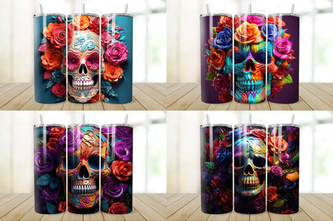3D Skull And Rose Tumbler Wrap Bundle Sublimation Regulrcrative 
