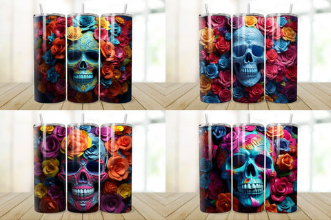 3D Skull And Rose Tumbler Wrap Bundle Sublimation Regulrcrative 