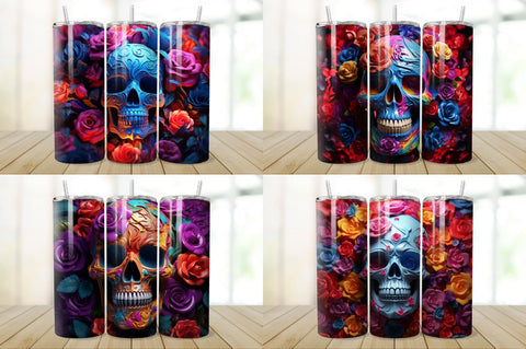 3D Skull And Rose Tumbler Wrap Bundle Sublimation Regulrcrative 