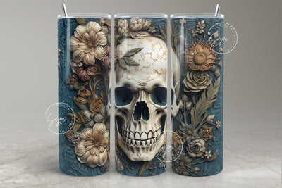 3D Skull Flowers 20 oz Skinny Tumbler Design, Straight Tumbler Wrap PNG, Halloween, Creepy, Seamless Floral Sublimation, Digital Download Sublimation Syre Digital Creations 
