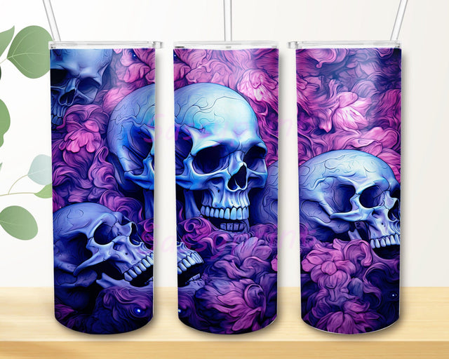 3D Skull Motifs 20oz Skinny Tumbler Png, 3D Skull Tumbler Wrap Png, 3D Gothic Tumbler Wrap Halloween Design, 3D Floral Skull Tumbler Wrap Png Sublimation sassyprint 