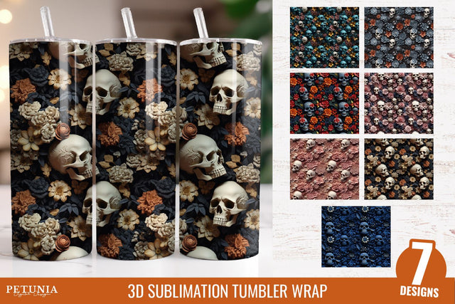 3D Skull Seamless Pattern Tumbler Wrap | 3D Sublimation Tumbler Wrap Sublimation Petunia Digital Design 