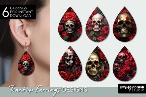 3D Skull Teardrop Earring Sublimation, Halloween 3D Earrings Sublimation OrangeBrushStudio 