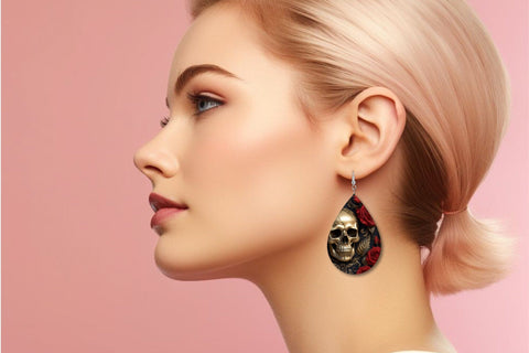 3D Skull Teardrop Earring Sublimation, Halloween 3D Earrings Sublimation OrangeBrushStudio 