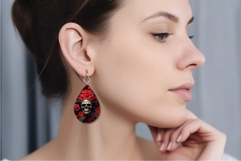 3D Skull Teardrop Earring Sublimation, Halloween 3D Earrings Sublimation OrangeBrushStudio 