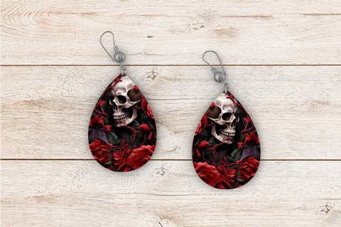 3D Skull Teardrop Earring Sublimation, Halloween 3D Earrings Sublimation OrangeBrushStudio 