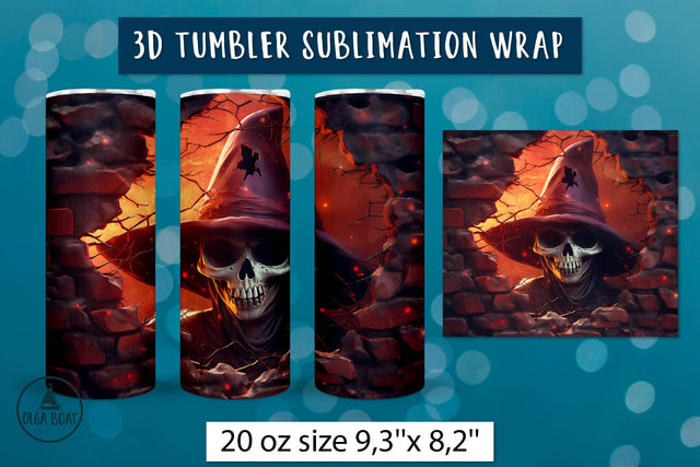 3d Skull tumbler wrap| Halloween tumbler sublimation Sublimation Olga Boat Design 