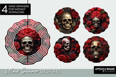 3D Skull Wind Spinner Sublimation Designs Halloween Bundle Sublimation OrangeBrushStudio 