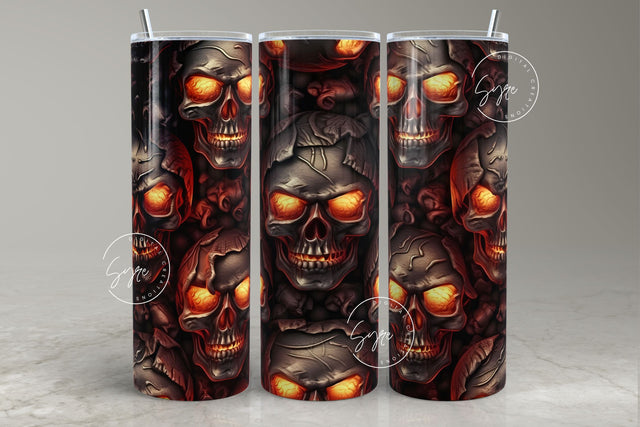 3D Skulls Tumbler Wrap, Eyes on Fire, Halloween, Gothic Tumbler, 20oz Skinny Tumbler Sublimation, Creepy, Seamless, 3D Tumbler, Digital File Sublimation Syre Digital Creations 