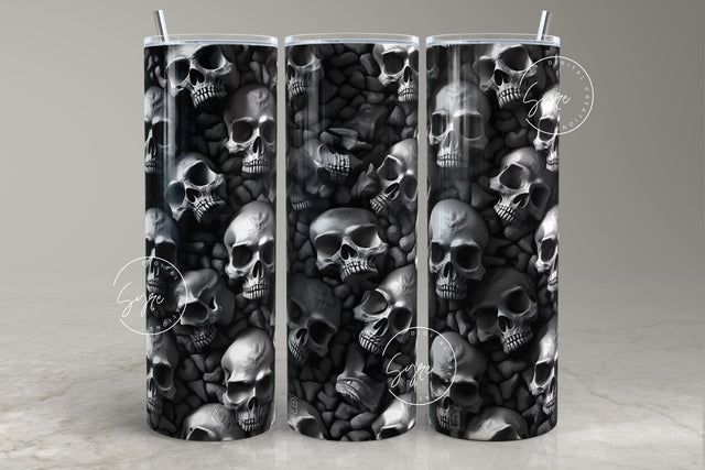 3D Skulls Tumbler Wrap, Skeleton, Halloween, Gothic Tumbler, 20oz Skinny Tumbler Sublimation, Creepy, Seamless, 3D Tumbler, Digital Download Sublimation Syre Digital Creations 