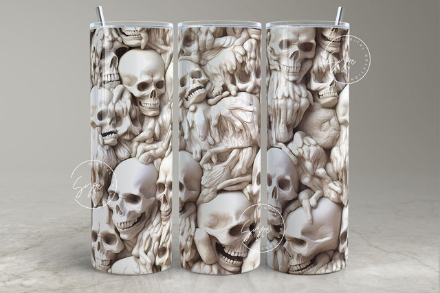 3D Skulls Tumbler Wrap, Skeleton, Halloween, Gothic Tumbler, 20oz Skinny Tumbler Sublimation, Creepy, Seamless, 3D Tumbler, Digital Download Sublimation Syre Digital Creations 