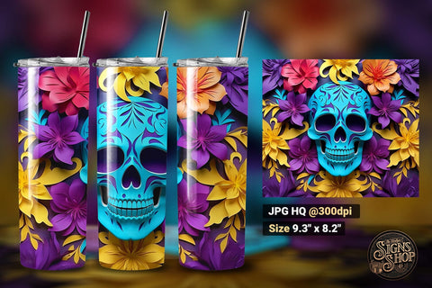 3D Skulls Tumbler Wraps | 3D Sublimation Sublimation The Vintage Signs Shop 