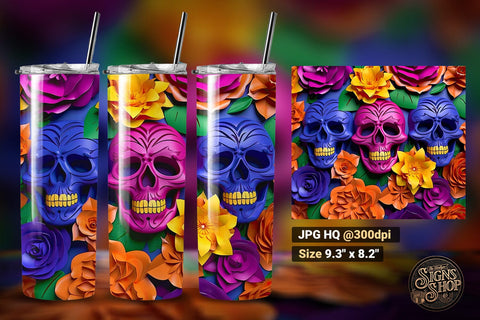 3D Skulls Tumbler Wraps | 3D Sublimation Sublimation The Vintage Signs Shop 