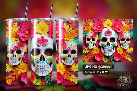 3D Skulls Tumbler Wraps | 3D Sublimation Sublimation The Vintage Signs Shop 