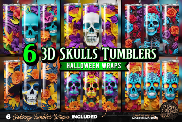 3D Skulls Tumbler Wraps | 3D Sublimation Sublimation The Vintage Signs Shop 