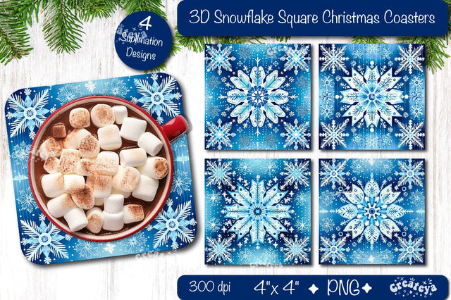 3D Snowflake Christmas coaster Square coaster Sublimation PNG Sublimation Createya Design 
