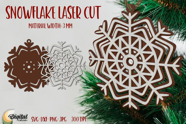 3D Snowflake Laser Cut. Snowflake Laser Ornament. Christmas Snowflake SVG Evgenyia Guschina 