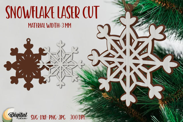 3D Snowflake Laser Cut. Snowflake Laser Ornament. Christmas Snowflake SVG Evgenyia Guschina 