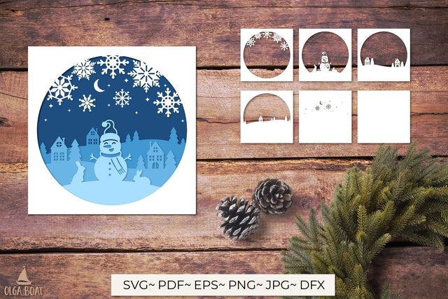 3d Snowman shadow box svg 3d Christmas shadow box template SVG Olga Boat Design 