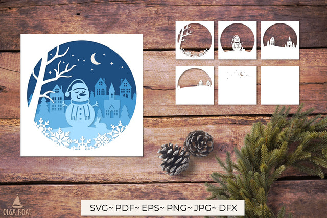 3d Snowman shadow box svg Christmas 3d layered 3D Paper Olga Boat Design 