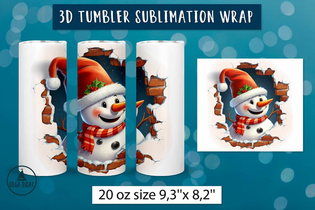 3d Snowman tumbler | Christmas tumbler wrap Sublimation Olga Boat Design 