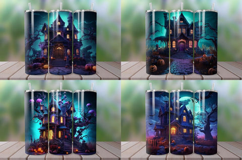 3D Spooky Haunted House Tumbler Bundle Sublimation Regulrcrative 