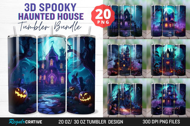 3D Spooky Haunted House Tumbler Bundle Sublimation Regulrcrative 