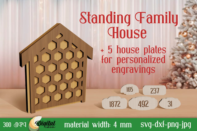 3D Standing Family House Laser Cut. House Stands Laser Cut SVG Evgenyia Guschina 