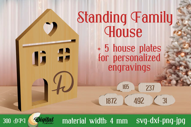 3D Standing Family House Laser Cut. House Stands Laser Cut SVG Evgenyia Guschina 