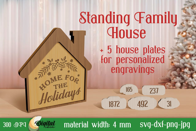 3D Standing Family House Laser Cut. House Stands Laser Cut SVG Evgenyia Guschina 