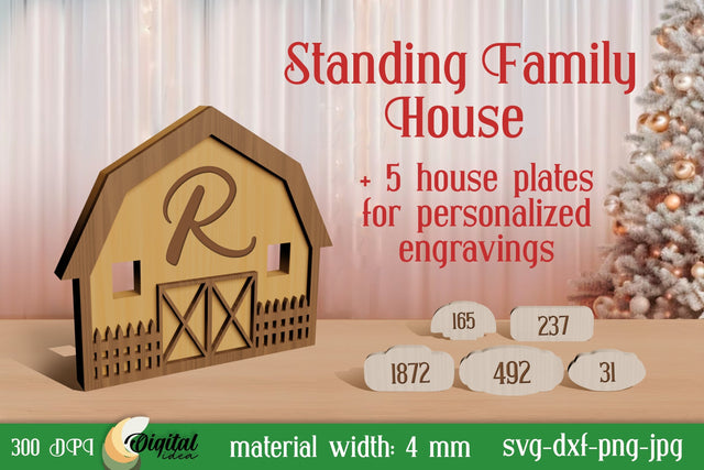 3D Standing Family House Laser Cut. House Stands Laser Cut SVG Evgenyia Guschina 