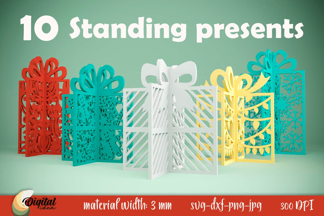 3D Standing Present Bundle. Christmas Gift Laser Cut SVG Evgenyia Guschina 