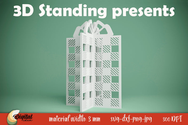 3D Standing Present. Christmas Gift Laser Cut. Present SVG - So Fontsy