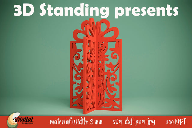 3D Standing Present. Christmas Gift Laser Cut. Present SVG SVG Evgenyia Guschina 