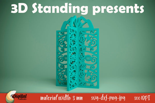 3D Standing Present. Christmas Gift Laser. Laser Snowflake SVG Evgenyia Guschina 